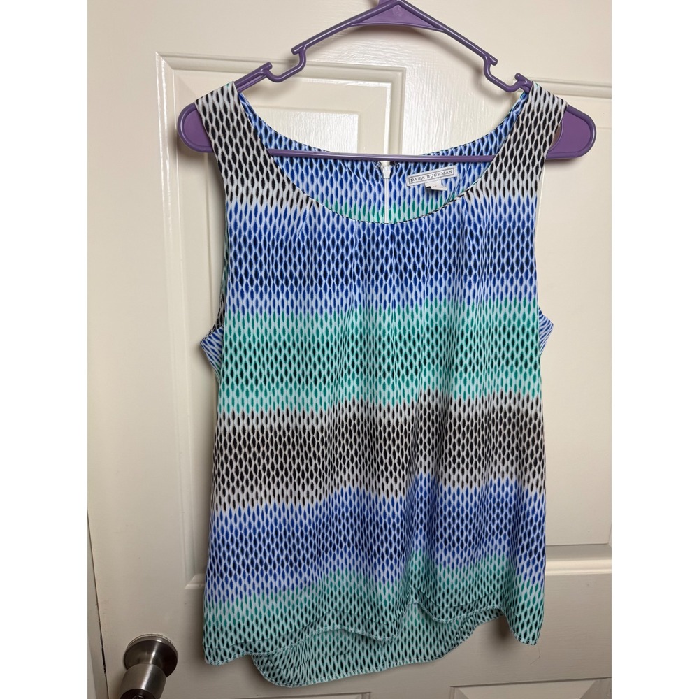 Dana Buchman Women Blue Teal Geometric Diamond Print Sleeveless Blouse Medium